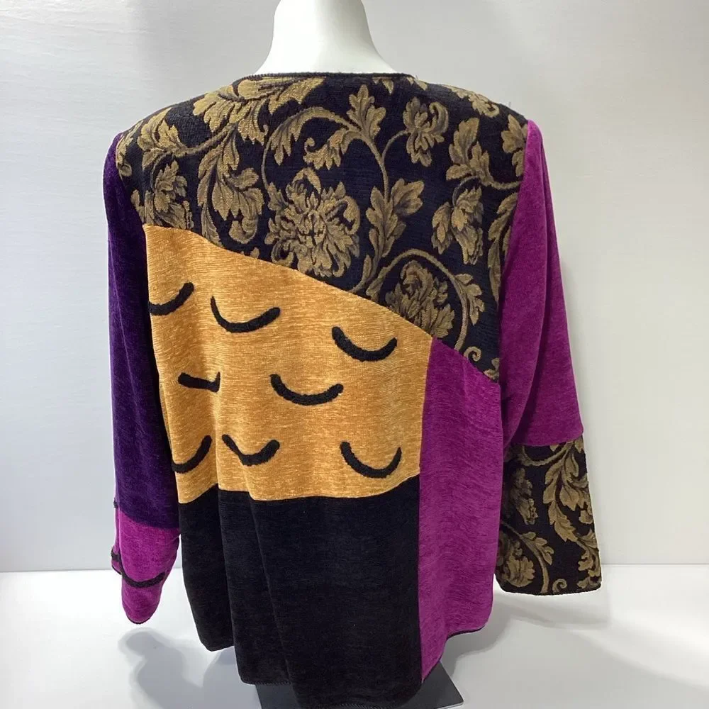 Indigo Moon Multicolor Textured Lagenlook Jacket Carpet Bag Blazer 1X